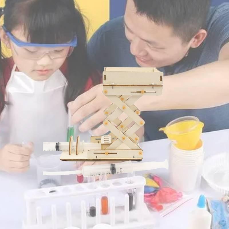 Bildungs DIY Hydraulische Hebebühne Wissenschaftsexperiment Erfinder-Set Holzmaterial Anpassbar