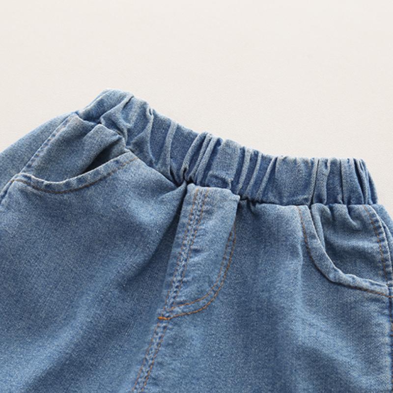 Boys' 2-Piece Cotton Set - Cartoon Dinosaur Short Sleeved T-shirt + Denim Shorts High - Quality Casual Outfit-6M-5Y