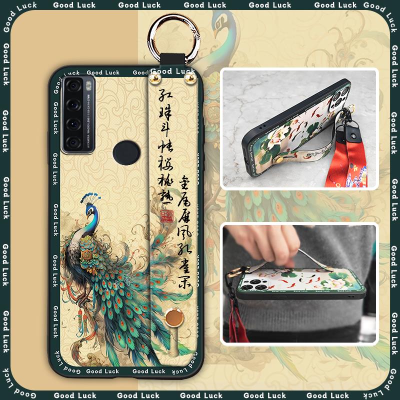 Anti-knock Ring Phone Case For TCL 20 SE Phone Holder Back Cover Elderly lady Dirt-resistant Protective Lanyard Silicone