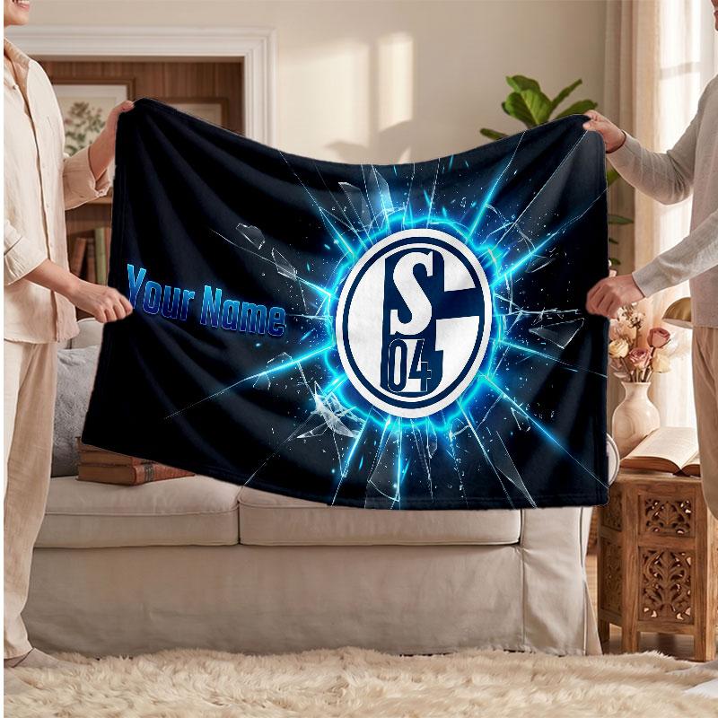 Schalke 04 FC Personalized Fleece Blanket With Football Logo, Custom Name Text Soft Warm Home Throw Blanket
