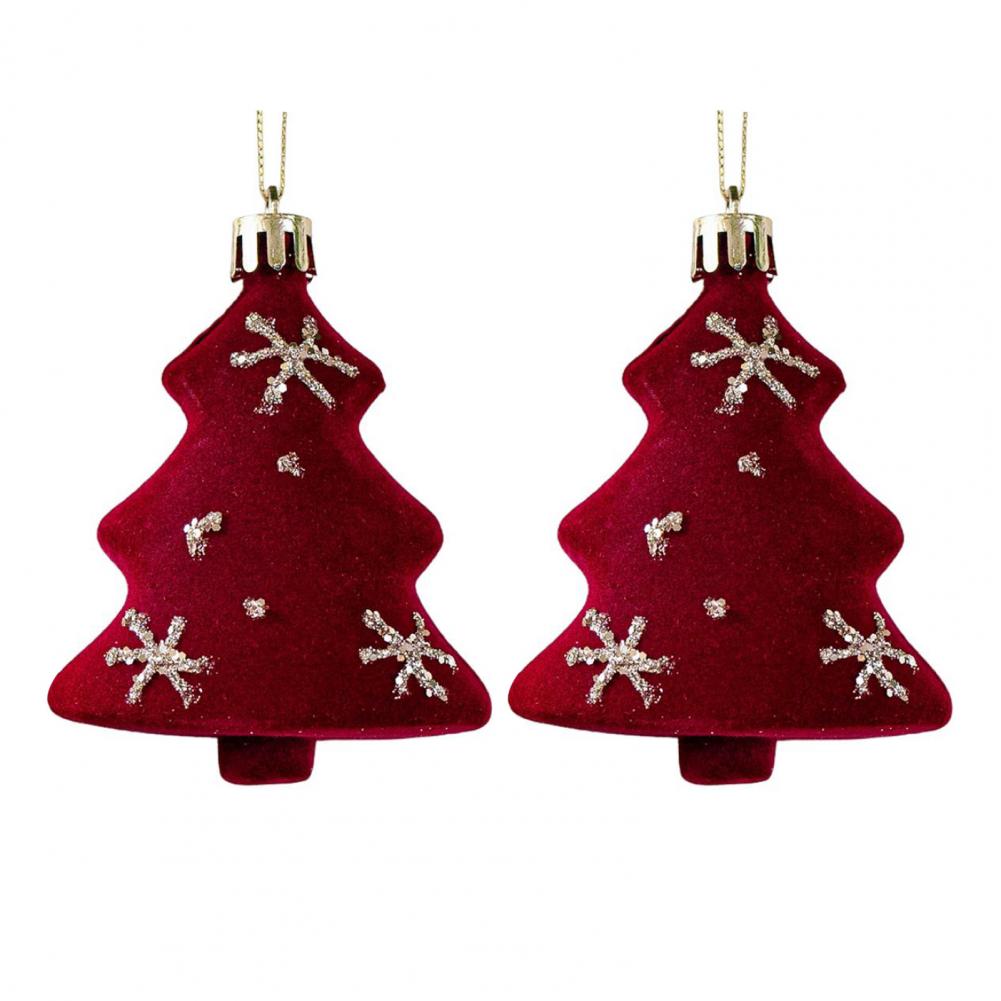 2 Pcs Velvet Christmas Ornaments Shatterproof Glitter Sequins Flocked Bell/Candy Cane/Ice Isicle Hanging Decoration for Home