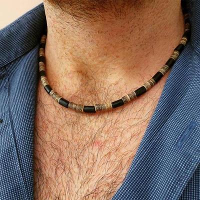 Collana Noter in Guscio di Cocco Naturale da Uomo Fatta a Mano Corta Choker Collare Homme 18 Pollici Gioielli Curativi Accessori Regalo per Lui