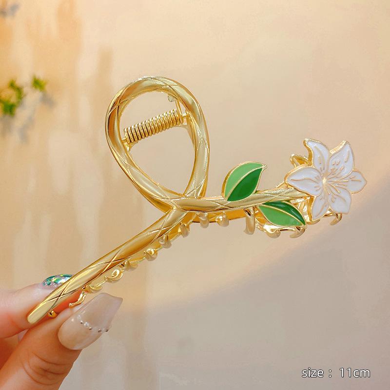 Korean-Style Pearl Metal Hair Claw Clip - Simple, Large, Elegant Shark Clip for Girls