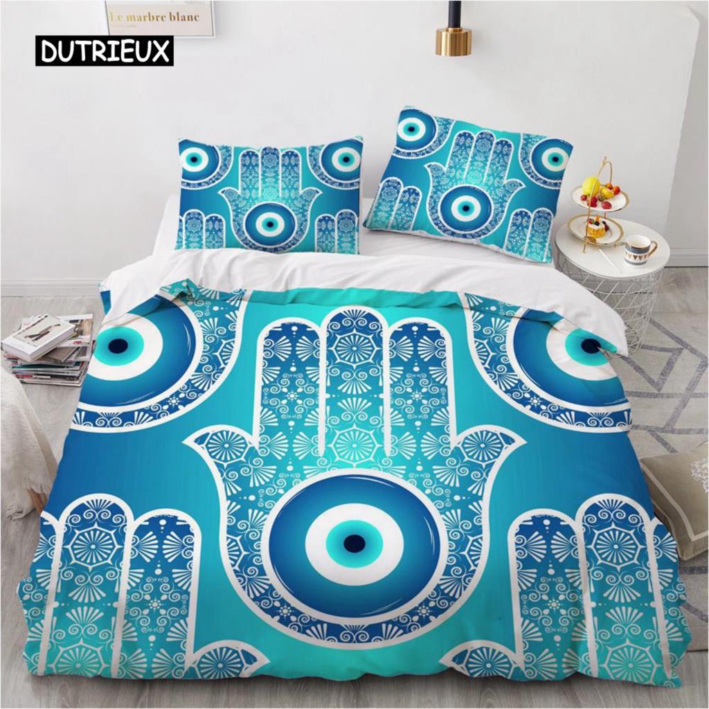 Mandala Duvet Cover Set Hamsa Hand with Inner Eye Evil Eyes Eastern Art Print Twin Bedding Set Teens King Polyester Quilt Cover