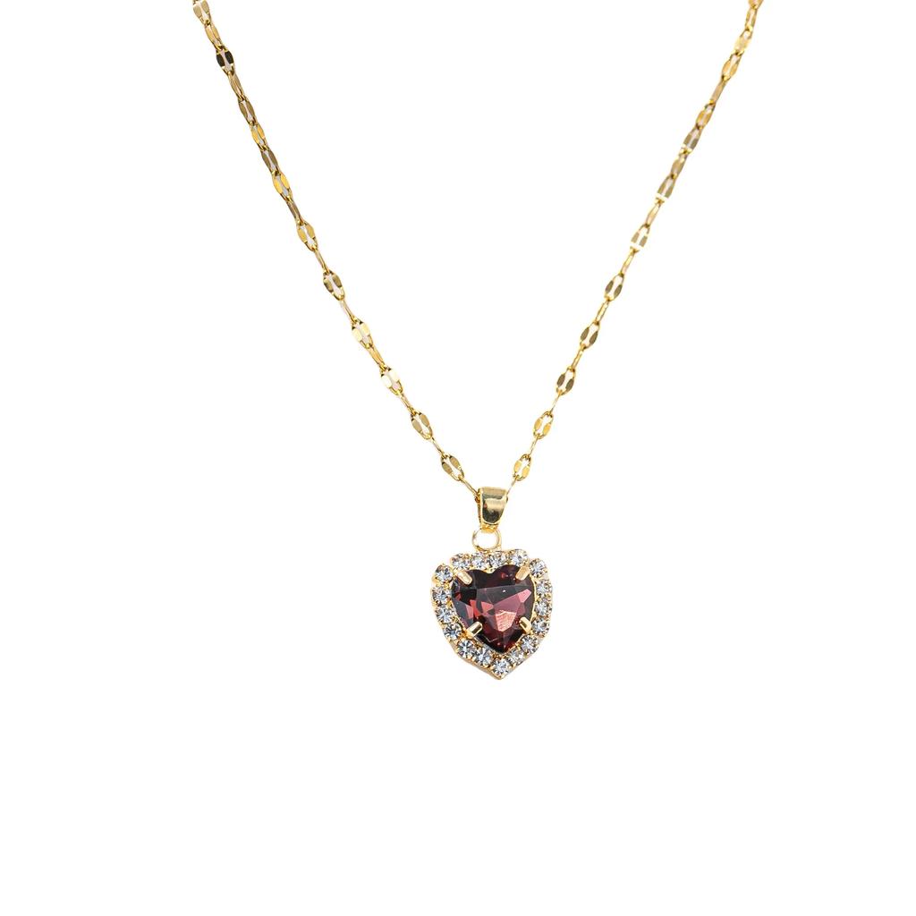 Stainless Steel Chain Classic Shiny Colorful Zircon Love Heart Pendant Necklace for Women Cute Simple Jewelry Accessories Gifts