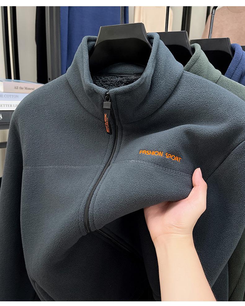 Woodpecker Men's Winter Polar Fleece Stand Collar Hoodie Double-Sided Berber Fleece Shell Jacket