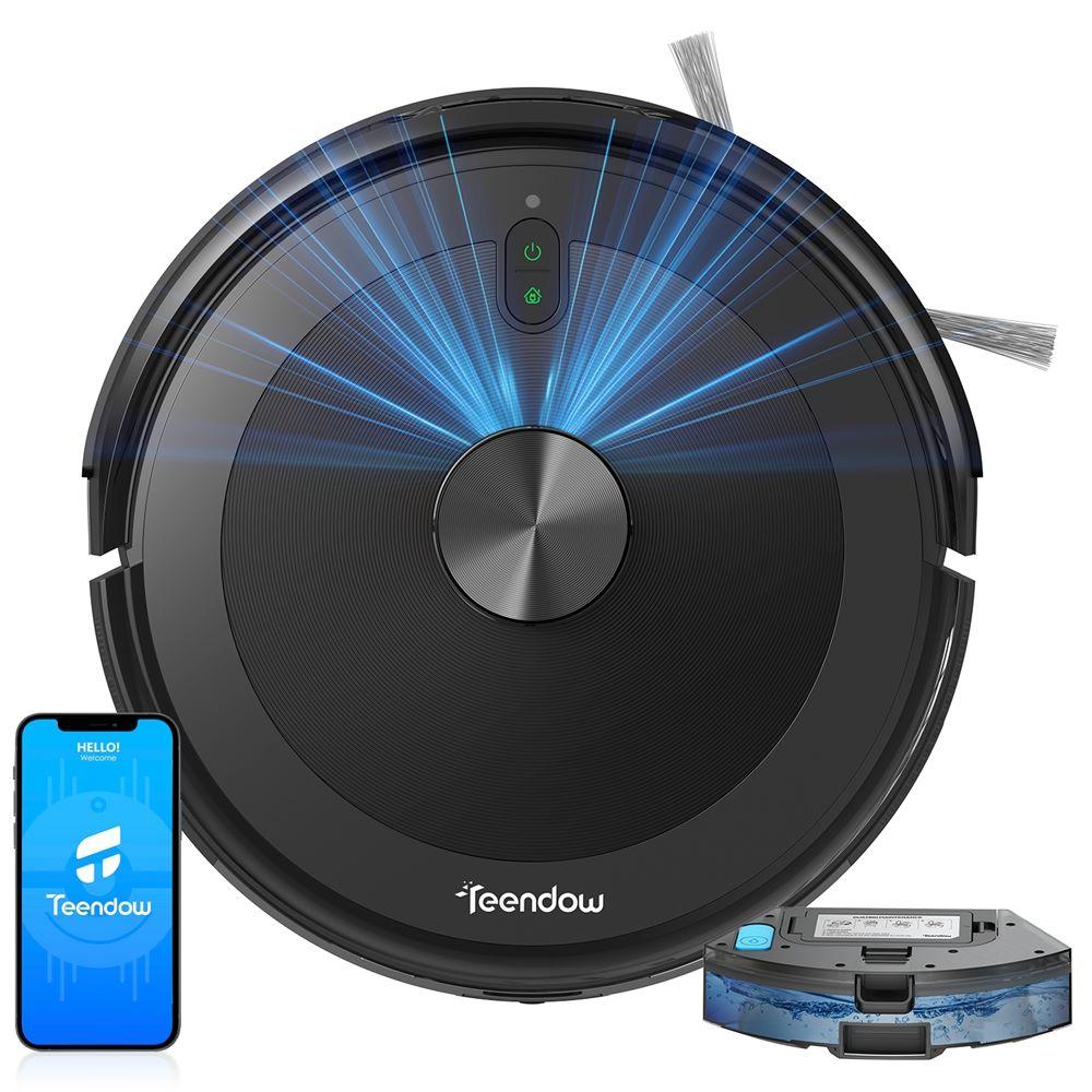Robotic Vacuum Cleaner Teendow D10S Max Max Suction Power 5000Pa With Mop APP Control Home Cleaning Sweeping Map Navigation Black