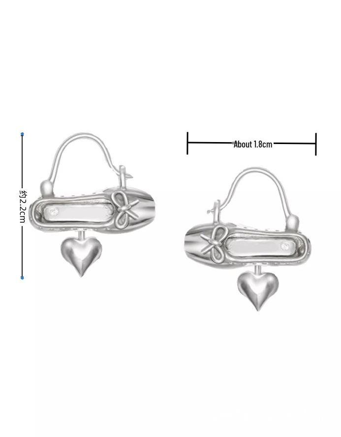 2024 Korean Style Peach Heart Ballet Flats Earrings - Silver & Gold Gift for Women, Versatile Fairycore Niche.