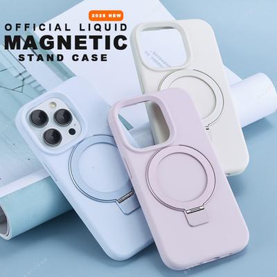 Magnetic Liduid Silicone Phone Case For iPhone14 11 12 13 16 Pro Max 15 14 16 Plus Magsafe Stand Charge Protector Soft Cover