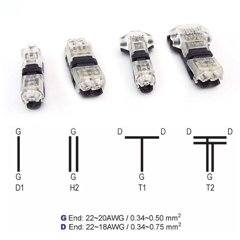 10pcs electric Wire Connector T type Quick Splice Electrical Cable Crimp Terminals for Wires Wiring 22-18AWG LED Car Connectors