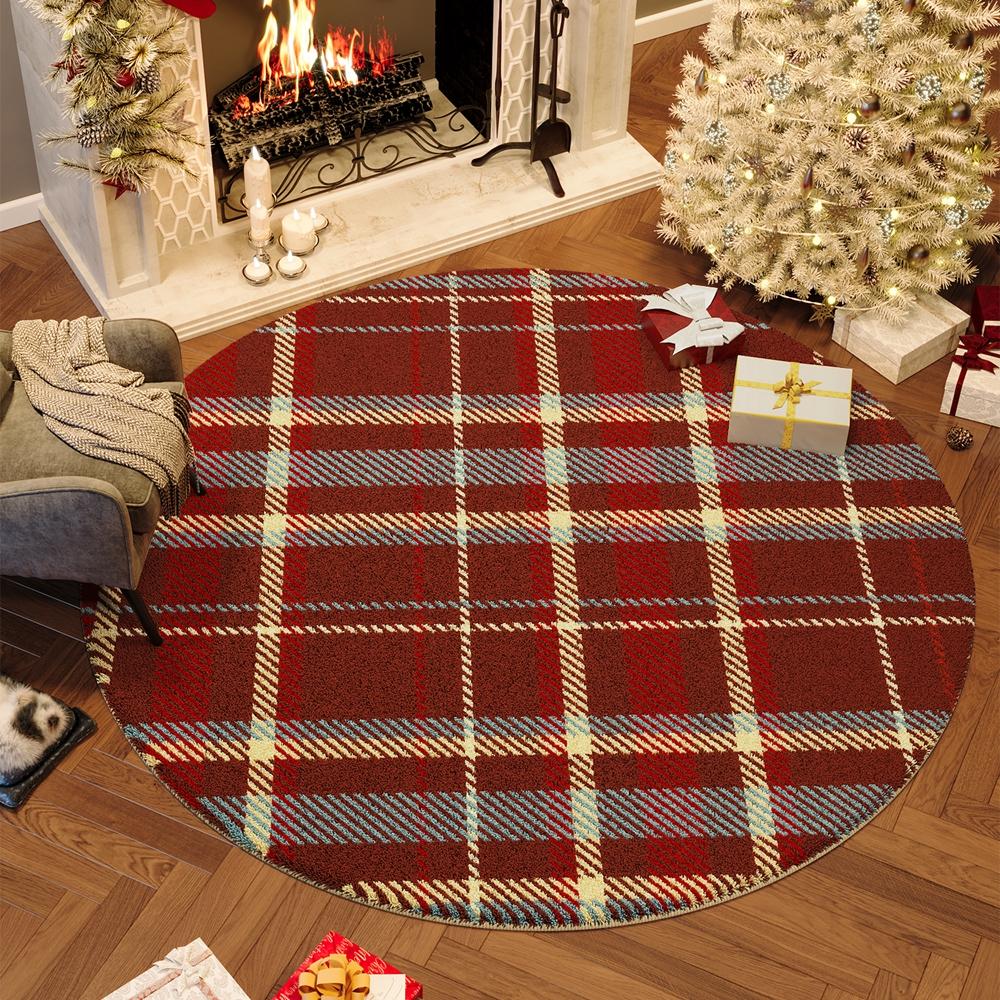Christmas Winter Warm Synthetic Cashmere Round Rug For Living Room And Bedroom Slippery Floor Mat Home Decoration