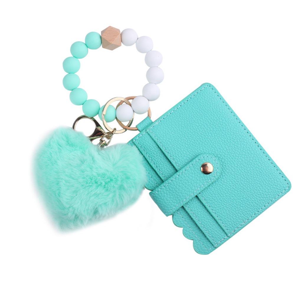 Silicone Beaded Wristlet Keychain Tassel Design Leather Tassel Wallet Keychain  Daily Accessory