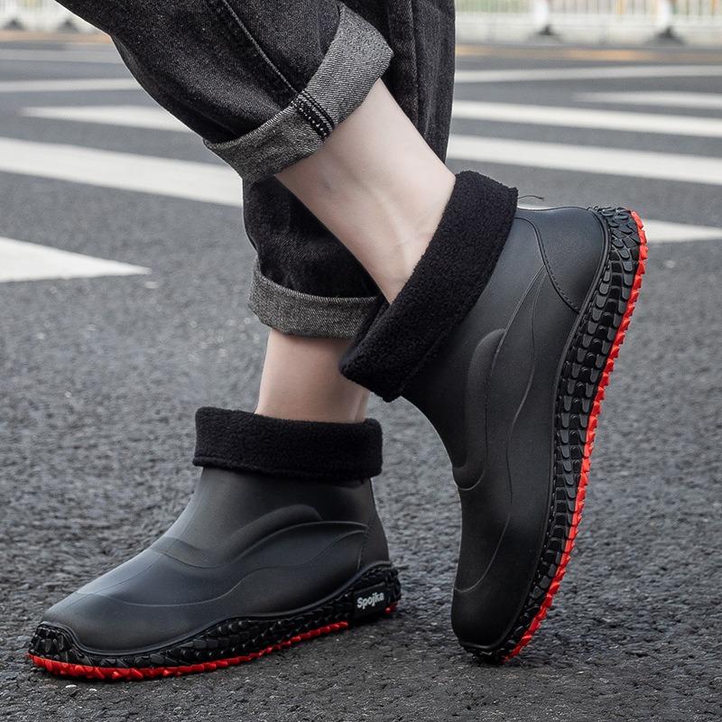 Fashion Rain Shoes Men's Short Tube Waterproof and Non-slip Rain Boots Thickened Bottom Wear-resistant Rubber Shoes Outdoor Work Kitchen