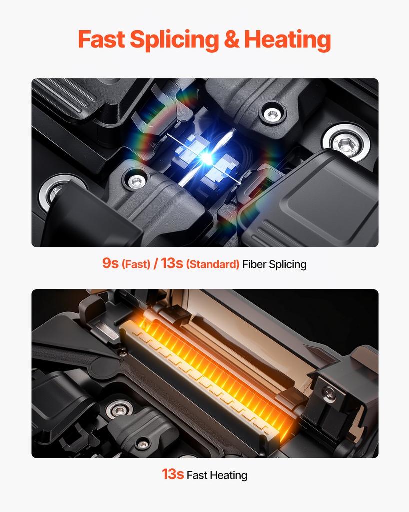 VEVOR Fiber Fusion Splicer 6 Motors, Core & Clad Alignment Fibers Optic Splicer with 6s Fast Splicing and 13s Heating, 5" LCD Screen