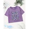 Cotton Crop Tops Womens Fresh Blueberry Fruits Printing Washed T-Shirts Regular Fit O-Neck Streetwear Y2K Clothes