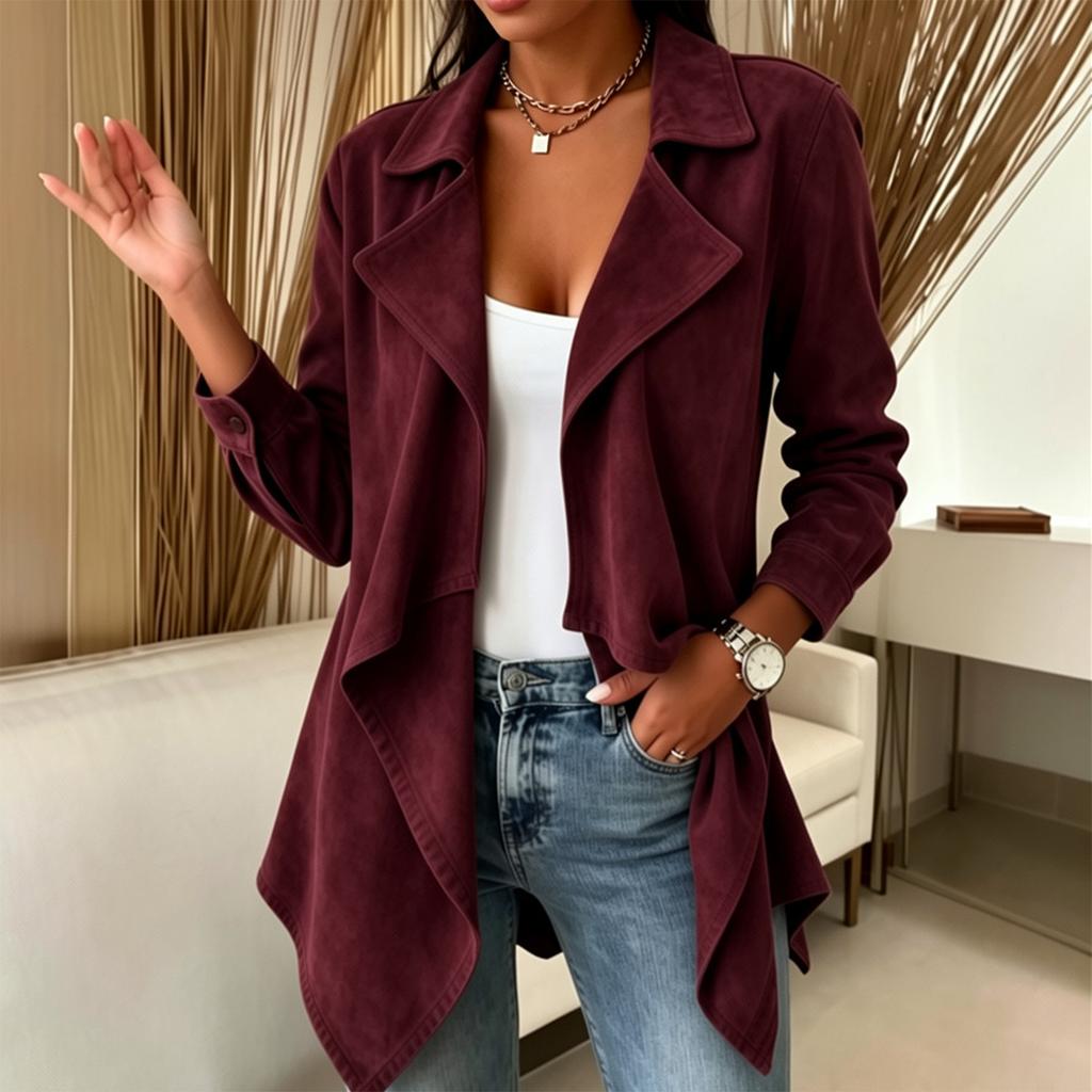 Women's Casual Long Sleeve Cardigan with Lapel Collar Color Sweater for Spring Fall