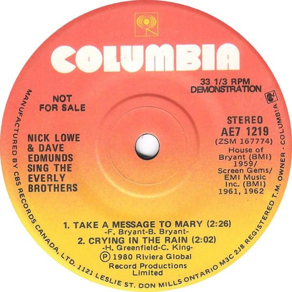 7inch Record NICK LOWE DAVE EDMUNDS Nick Lowe Dave Edmunds Sing The E AE71219PROMO Columbia 1980 Canada Rock Used