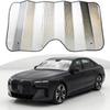 Foldable Reflective Car Windshield Sunshade, Silver Heat Insulation, Blocks Sunlight for Interior Protection.