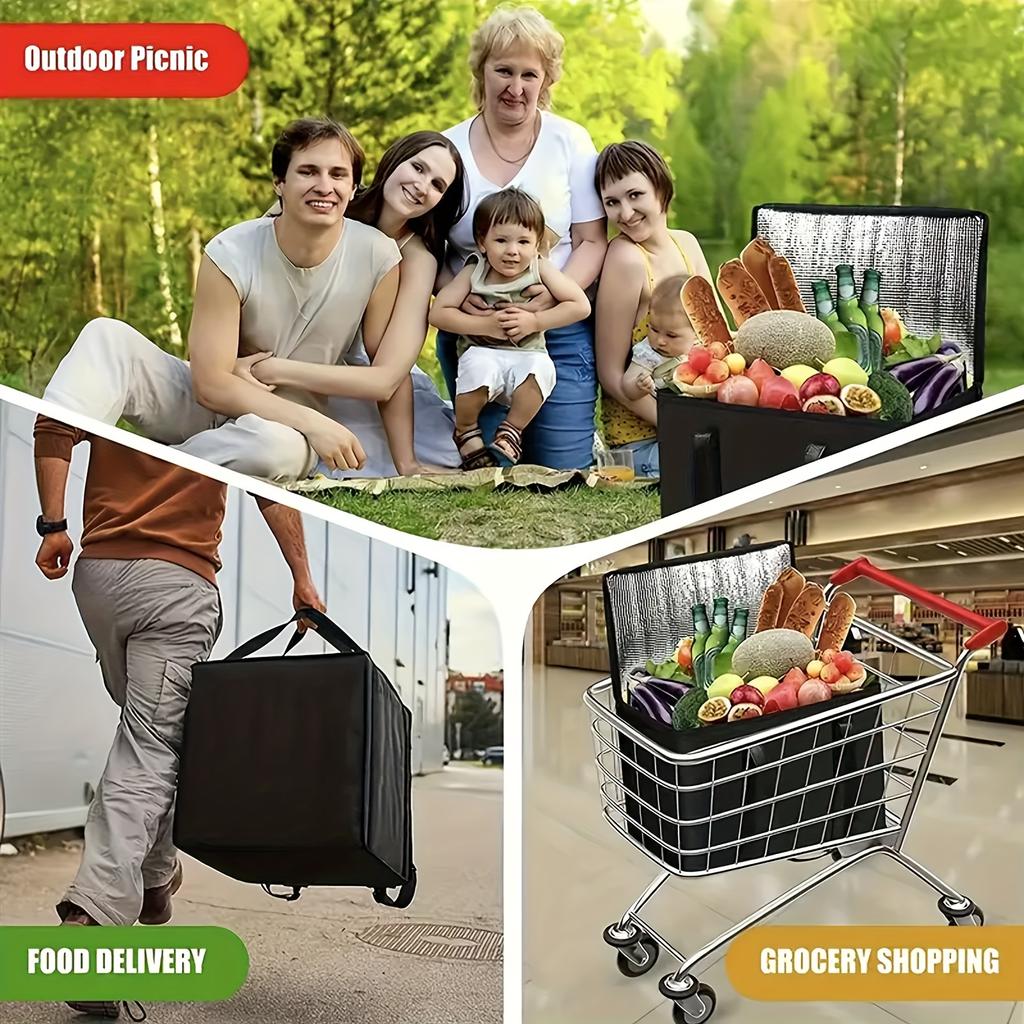 Extra Large Black Insulated Cooler Bag Durable, Reusable, Foldable, Multi-Compartment for Food & Beer, Good Temp Control.