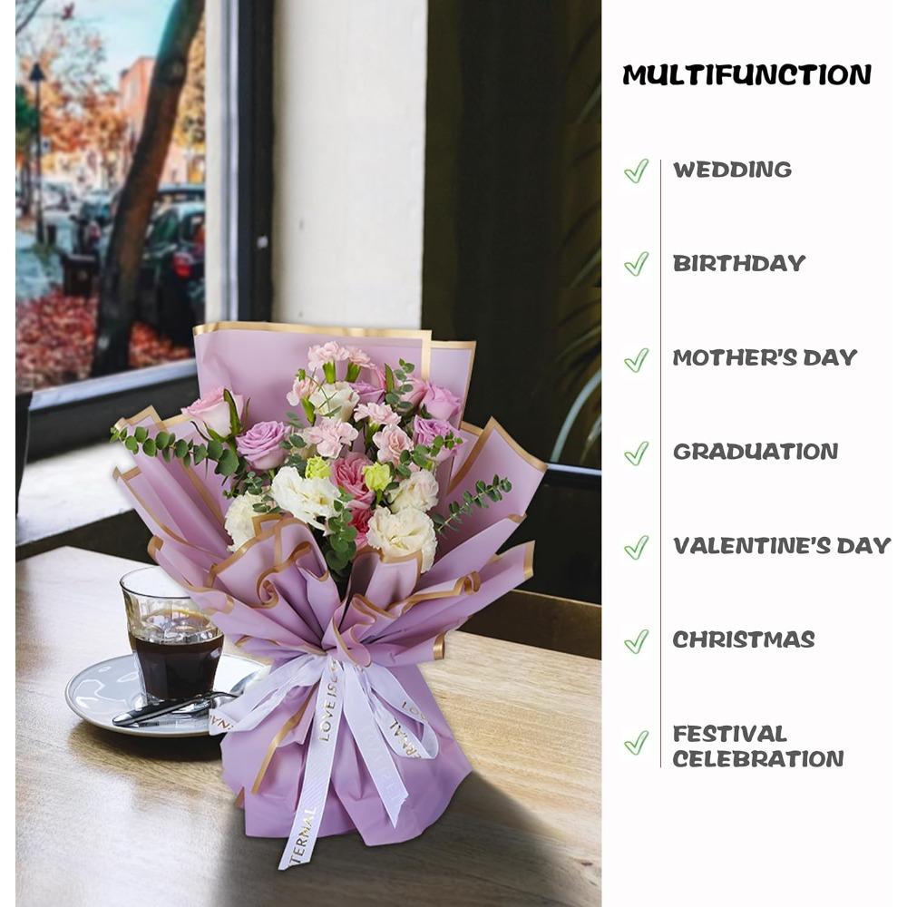 Blumenpapier 1 Stück Goldener Rand Rose Koreanischer Stil Halbtransparent Geschenkverpackung Floristen Straußverpackungsmaterial