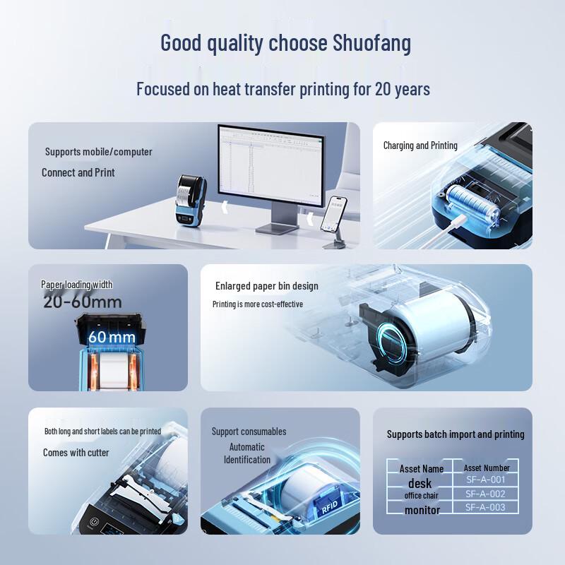 Shuofang MP50 Portable Bluetooth Label Printer CN Plug (adapter Included)