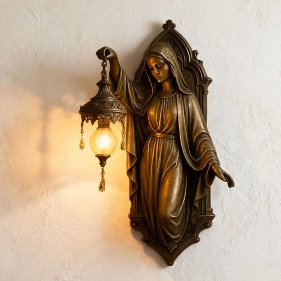Vintage Mermaid Wall Lamp Artistic Home Office Living Room Bedroom Virgin Mary Resin Statue