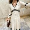 Europe and America 2026 new French retro style long dress polka dot lace splicing deep V-neck long-sleeved dress