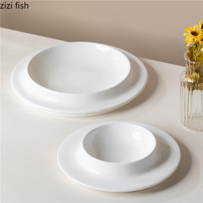 Pure White Creative Ceramic Thick Soup Plate Dessert Snack Plate Sushi Plate Restaurant Molecular Cuisine Specialty Tableware