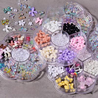 Nail Art Mixed Set: 7-Grid Bow, Aurora Bear, Butterfly, Rhinestone, Pearl Decorations