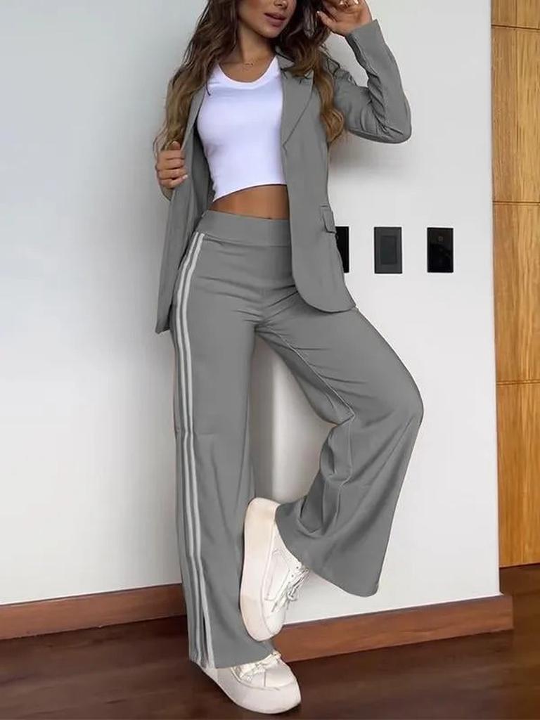 Overcoat Wide Leg Pants Two Piece Set for Women Autumn Winter Fashion