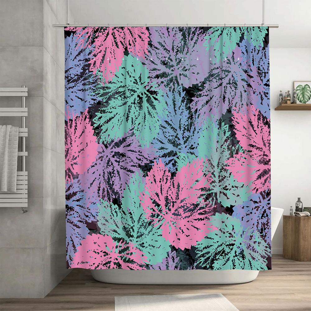 Bathroom Decor Shower Curtain Waterproof Fabric With Leaf Print Modern Abstract Design For Home Decoration 180 X 180Cm Pink Blue