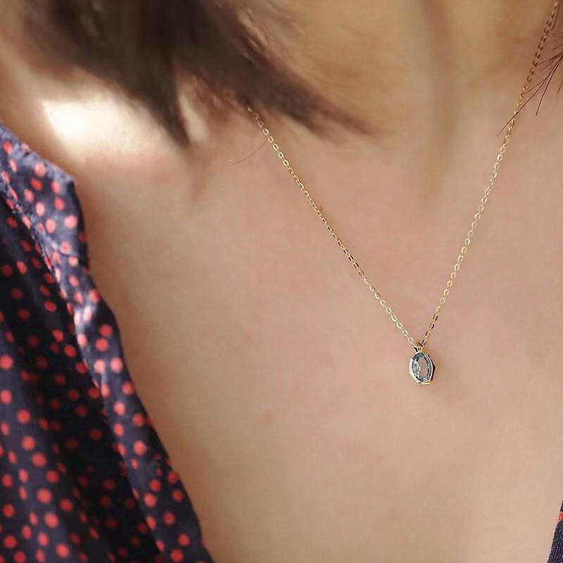 Japanese Style Mild Luxury 925 Sterling Silver Sea Blue Zircon Necklace for Women Special-Interest Design Perfume Bottle Shape Clavicle Chain