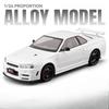 1/24 Skyline GTR R34 Static Diecast Car Sound Light Pull Back Detailed Rubber Tires Desktop Hobby Collectible Boys Gift
