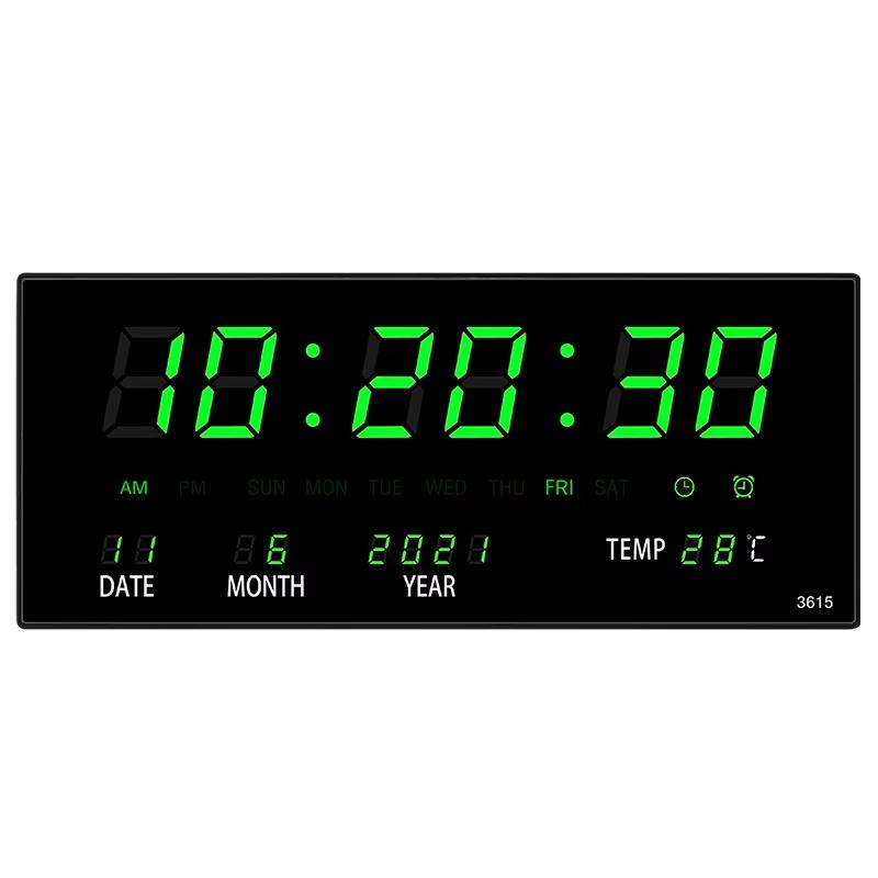 USB Plug-in Large Digital Wall Clock TEMP Calendar 4 Alarms Hourly Chiming Table Clock 12/24H Electronic Luminous LED Clock