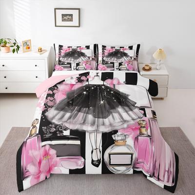 Homewish Mädchen Mode Bettbezug-Set Kleid Kosmetik Bettwäsche-Set Hohe Hacken Steppdeckenbezug-Set Schlafzimmer Dekoration