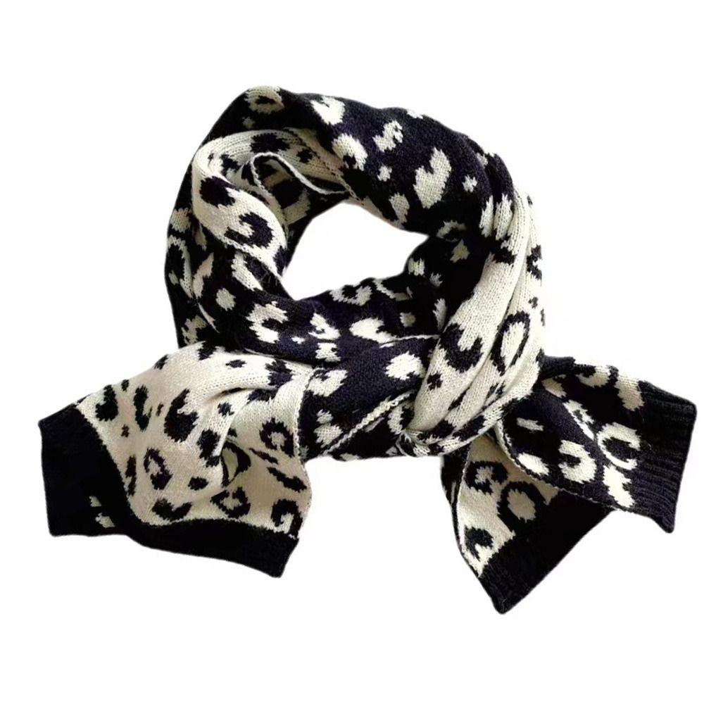 

Bib Knitting Wool Scarf Windproof Winter Leopard Print Scarves Ski Motorcycle Scarf Autumn Winter Leopard Black White