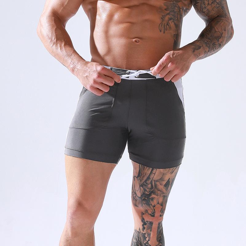 New Men's High-End Quick-Dry Plus Size Double-Layer Tie-Up Swim Trunks