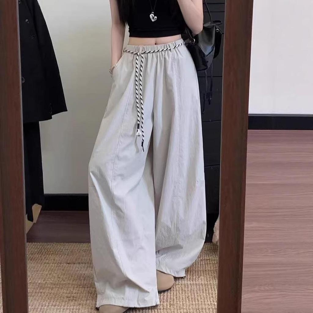 American Style Drawstring Wide Leg Sweatpants - Spring/Summer 2026 Dopamine Drapey Elastic Waist Casual Pants