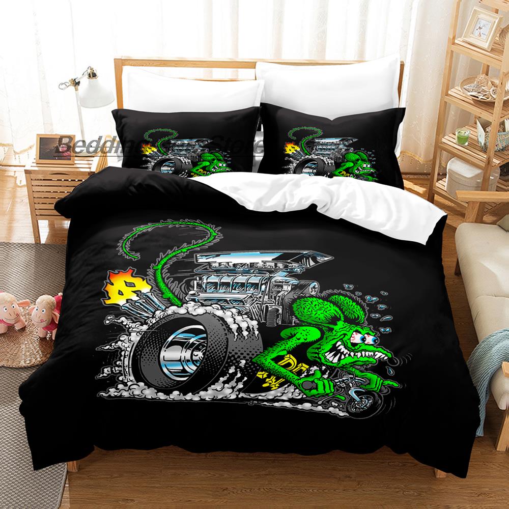 New Rat Fink Bedding Set Single Twin Full Queen King Size Bed Set Aldult Kid Bedroom Duvetcover Sets 3D Anime Bed Sheet Set