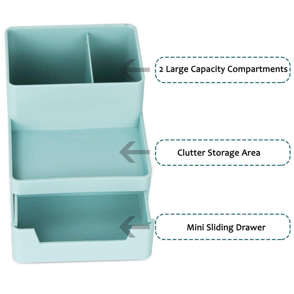WuGeShop Desk Pencil Holder with Drawer, Plastic Desktop Stationery Organizer, Multifunctional Storage Caddy for Office, Home, School, Classroom
