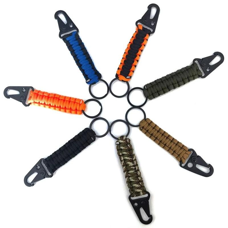 Military Paracord Keychain Ring Survival Kit with Carabiner Braided Cord Rope Lanyard Emergency Knot Tools for Camping Outdoor
