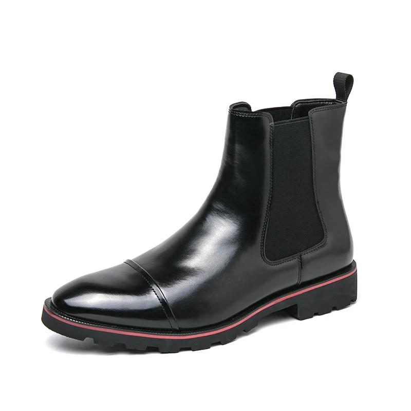 

Роскошные брендовые мужские ботинки Chelsea с острым носком, деловые формальные кожаные ботинки на низком каблуке, высококачественные мужские туфли из кожи с высоким берцем 46 чёрный