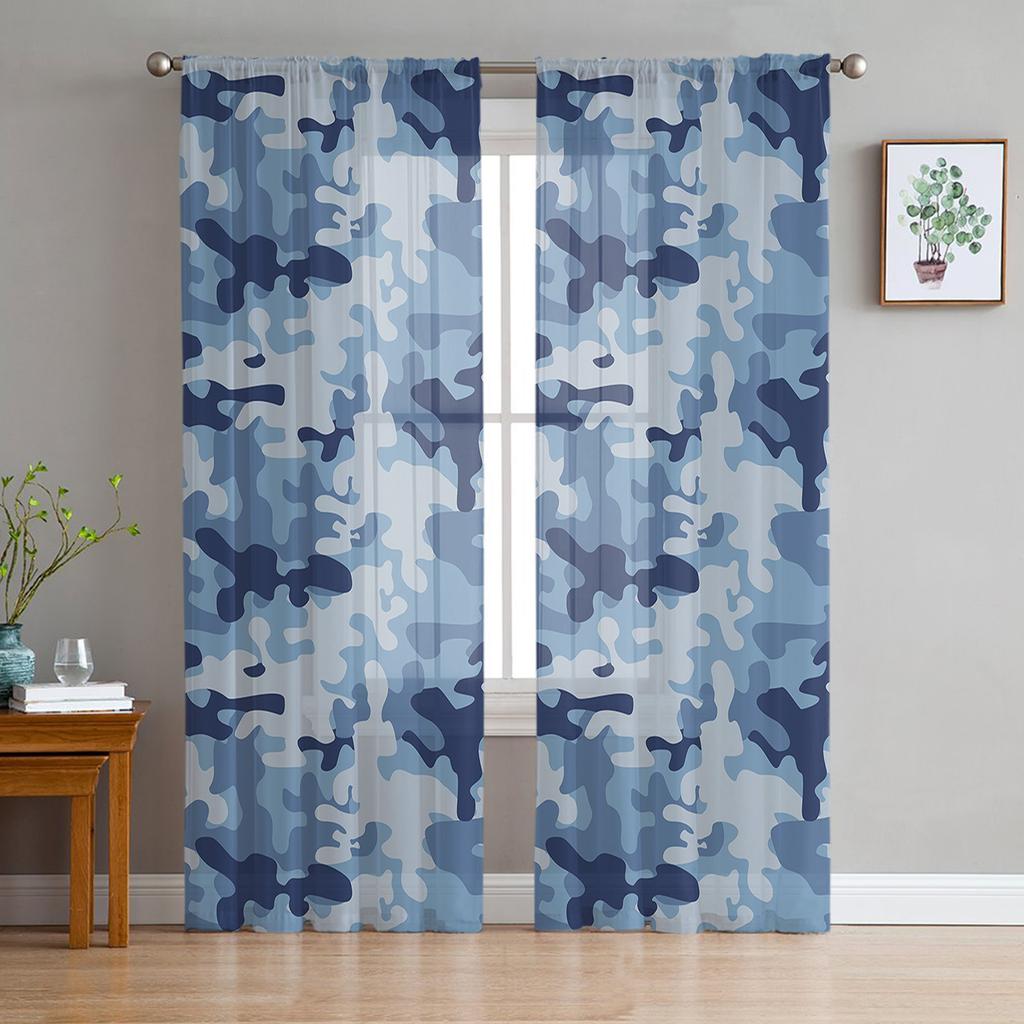 Camouflage Transparente Vorhänge zur Wohnzimmerdekoration Fenstergardinen für die Küche Tüll Voile Organza Vorhänge