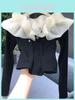 Tshirt Elegant Off Shoulder Mesh Splicing With Embroidery For Women Spring 2025