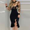 Rochie Formală Broderie Volane Tiv Primăvară Toamnă Model Floral cu Paiete Tiv Despicat