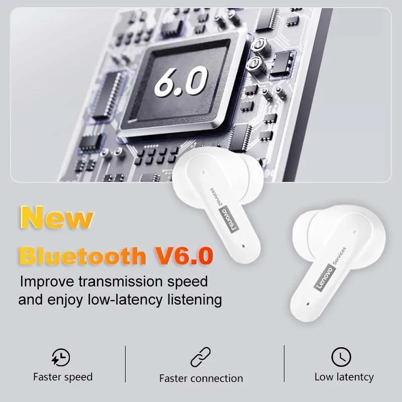 Original Lenovo LE202 Wireless Bluetooth 6.0 Earphones AI Call Noise Cancellation Sound Quality Headphone Long Battery Life Earbuds