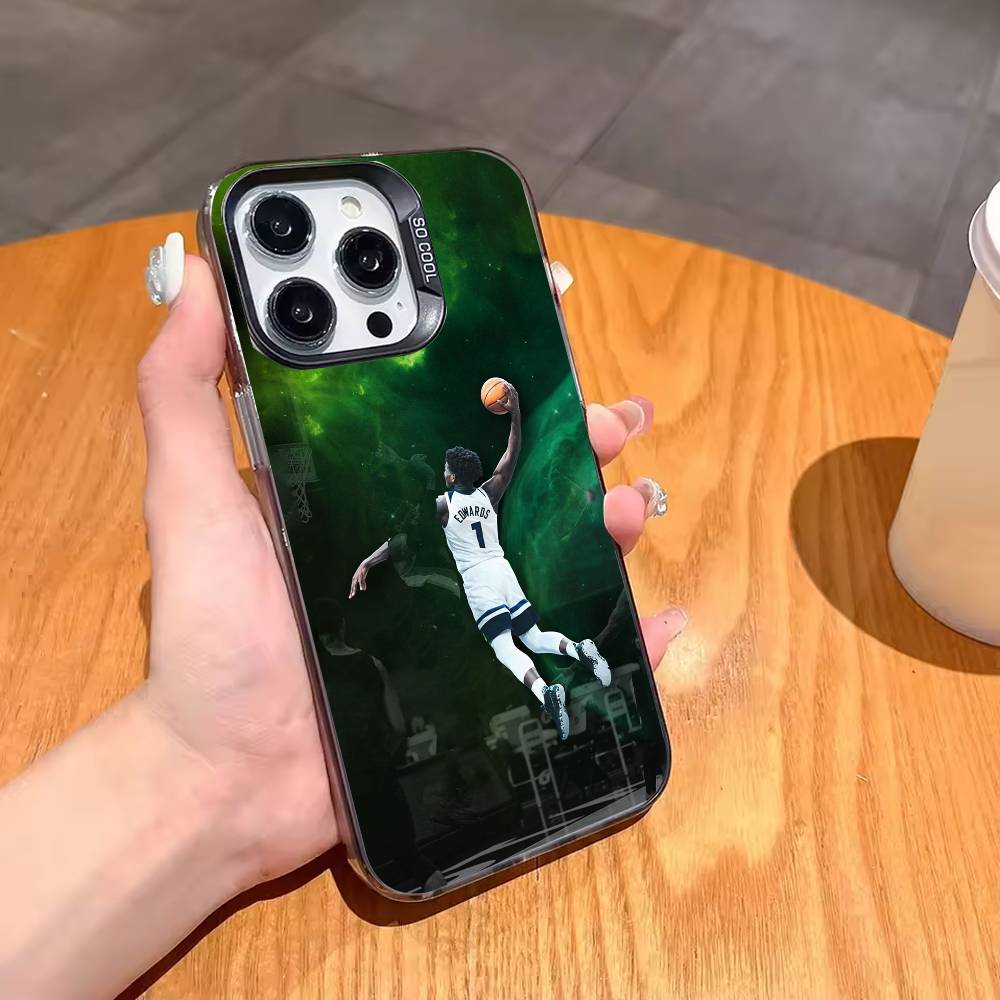 A-Anthony E-Edwards B-Basketball Phone Case For iPhone17,16,15,14,13,12,11,Pro,MAX Gray Matte Silicone Black Cover
