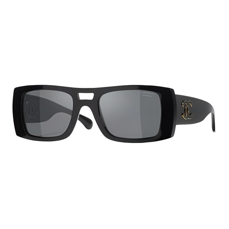 

Chanel Logo Arm Acetate Pilot Sunglasses Unisex sunglasses Black A71675X02016S2228 53,Black