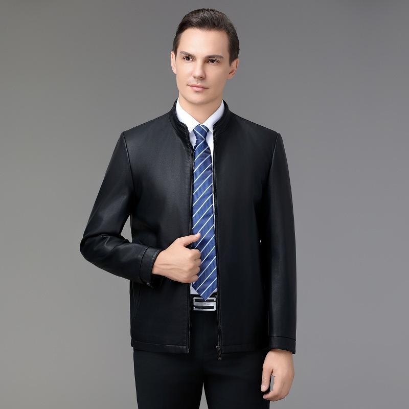 

Куртка из натуральной кожи для мужчин на осень и зиму, новая куртка из овчины для пап среднего и пожилого возраста, воротник-стойка, бархатная куртка 195