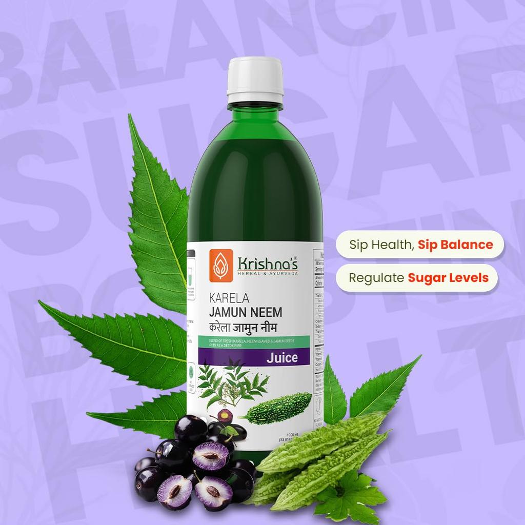 KRISHNA'S HERBAL & AYURVEDA Krishna'S Karela Jamun Neem Juice-1000 Ml Blend Of Fresh Karela, Neem Juice & Jamun Seeds Ayurvedic Solution For Bala